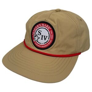 Makers Mark Bourbon Whisky Mens Tan Rope‎ Hat Embroidered Patch Trucker Snapback
